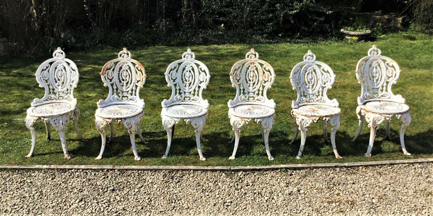 Set of 6 Victorian 'Coalbrookdale' cast iron garden chairs