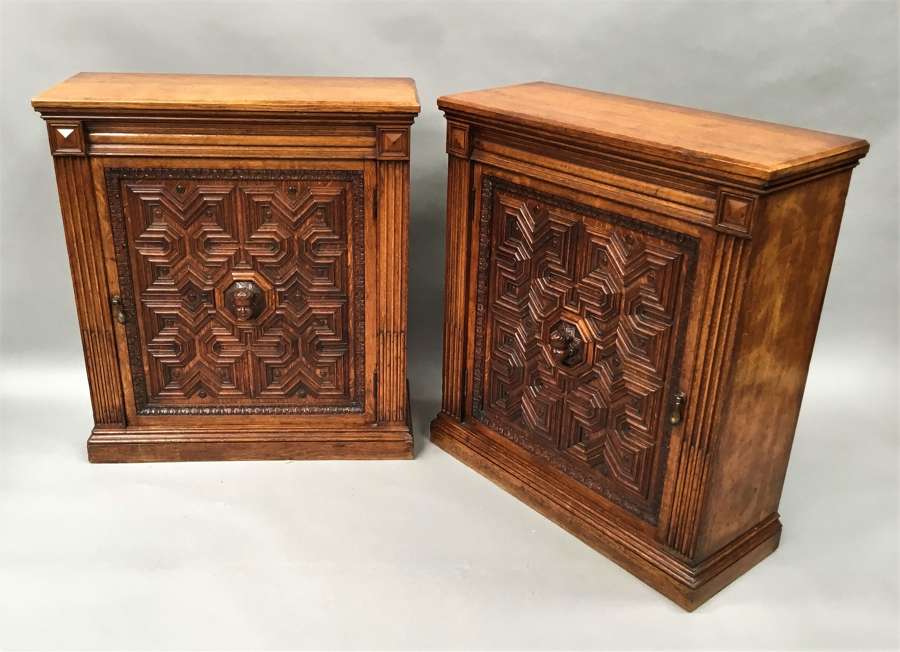 Late C19th pair of oak side cabinets / bookcases