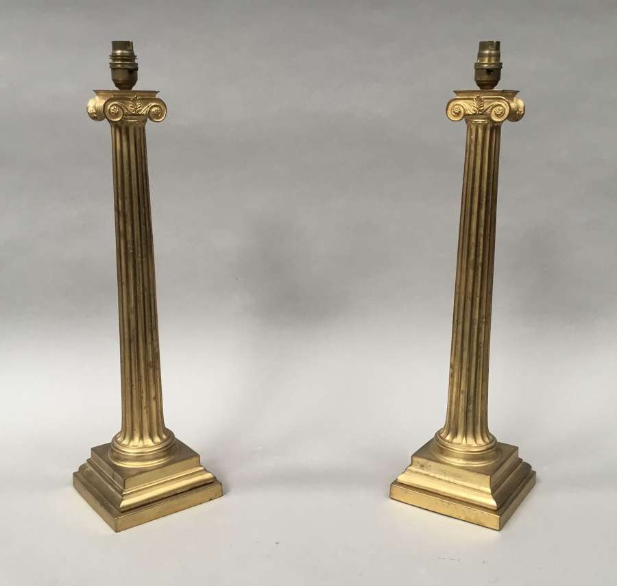 Regency pair of neoclassical Ionic column lamps