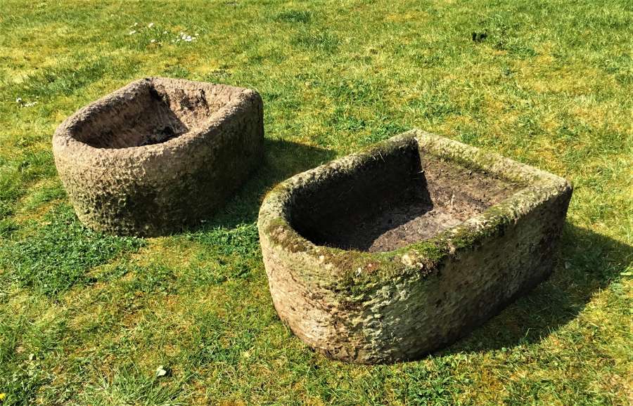 C19th pair of stone troughs