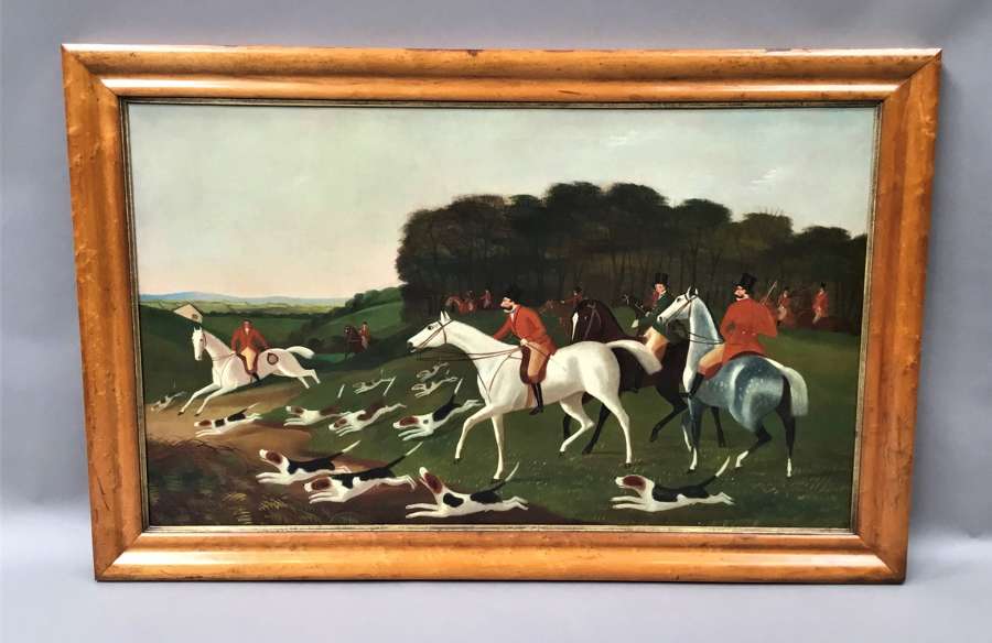 C19th 'primitive' oil painting of a hunting scene