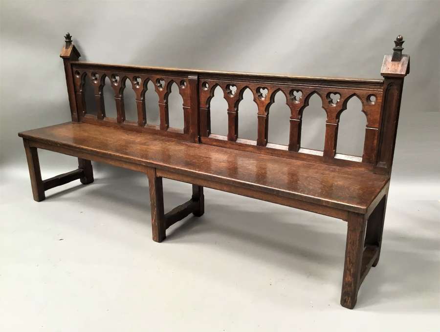 C19th Gothic oak hall bench / seat