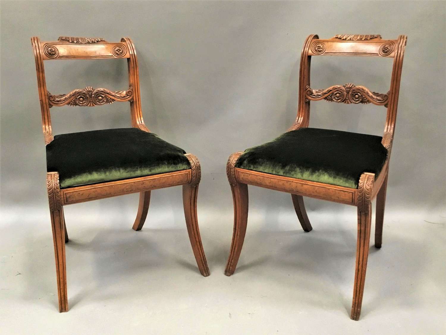 Regency pair of burr elm and elm side chairs