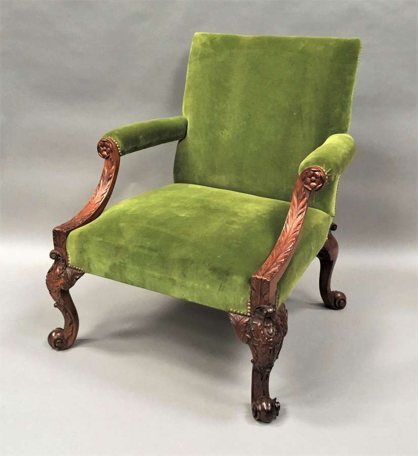19th large carved mahogany Gainsborough chair