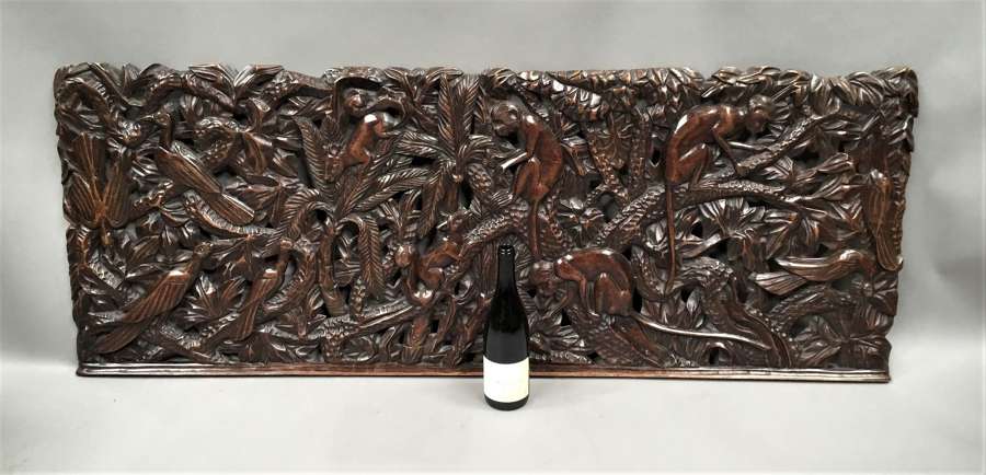 C19th large carved panel of animals