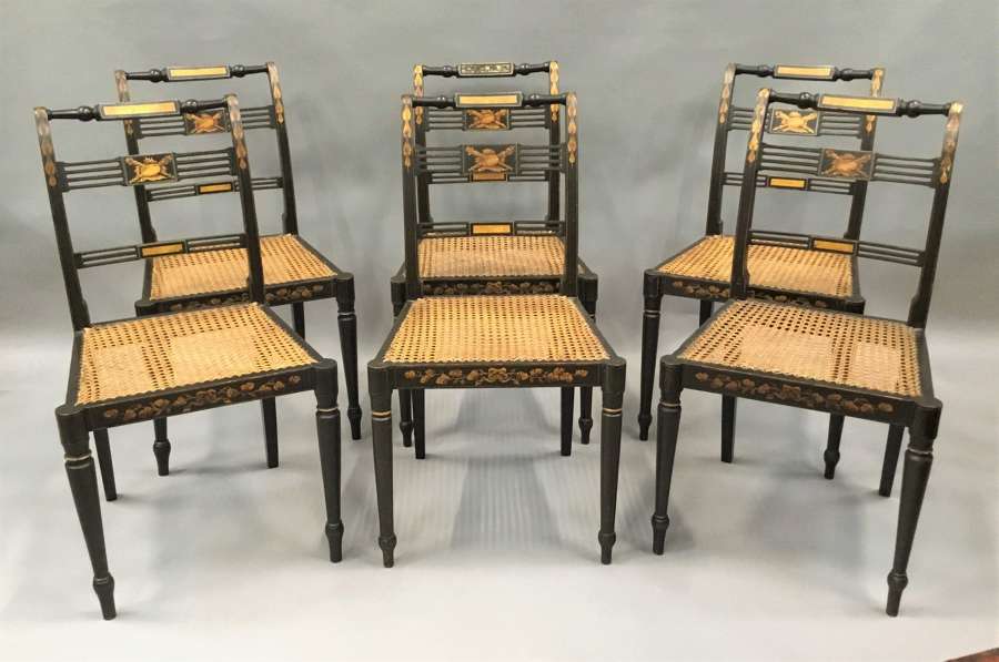 Regency set of 6 painted and parcel gilt chairs