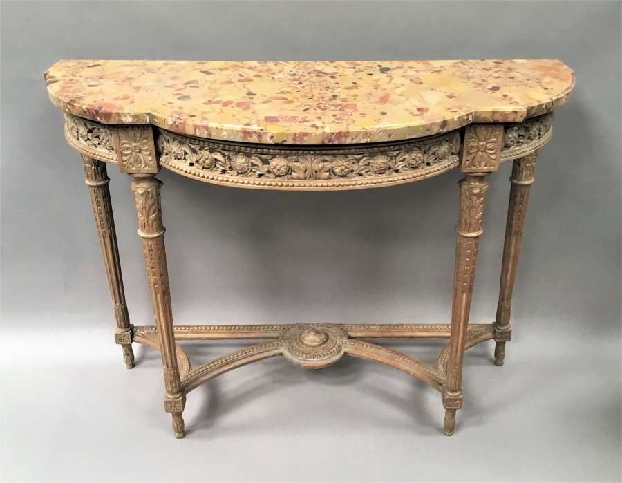 C18th Louis XVI walnut marble top console table