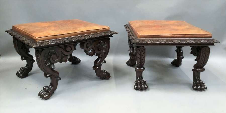 William IV large pair of carved mahogany stools