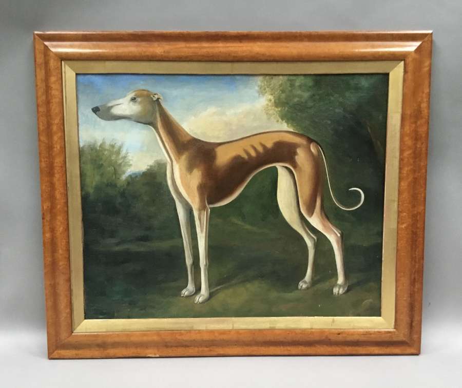 C19th primitive oil painting of a greyhound