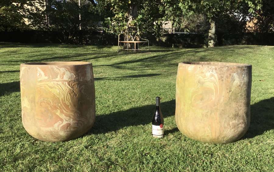 Mid C20th pair large terracotta pots / garden urns