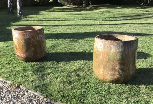 Mid C20th pair large terracotta pots / garden urns