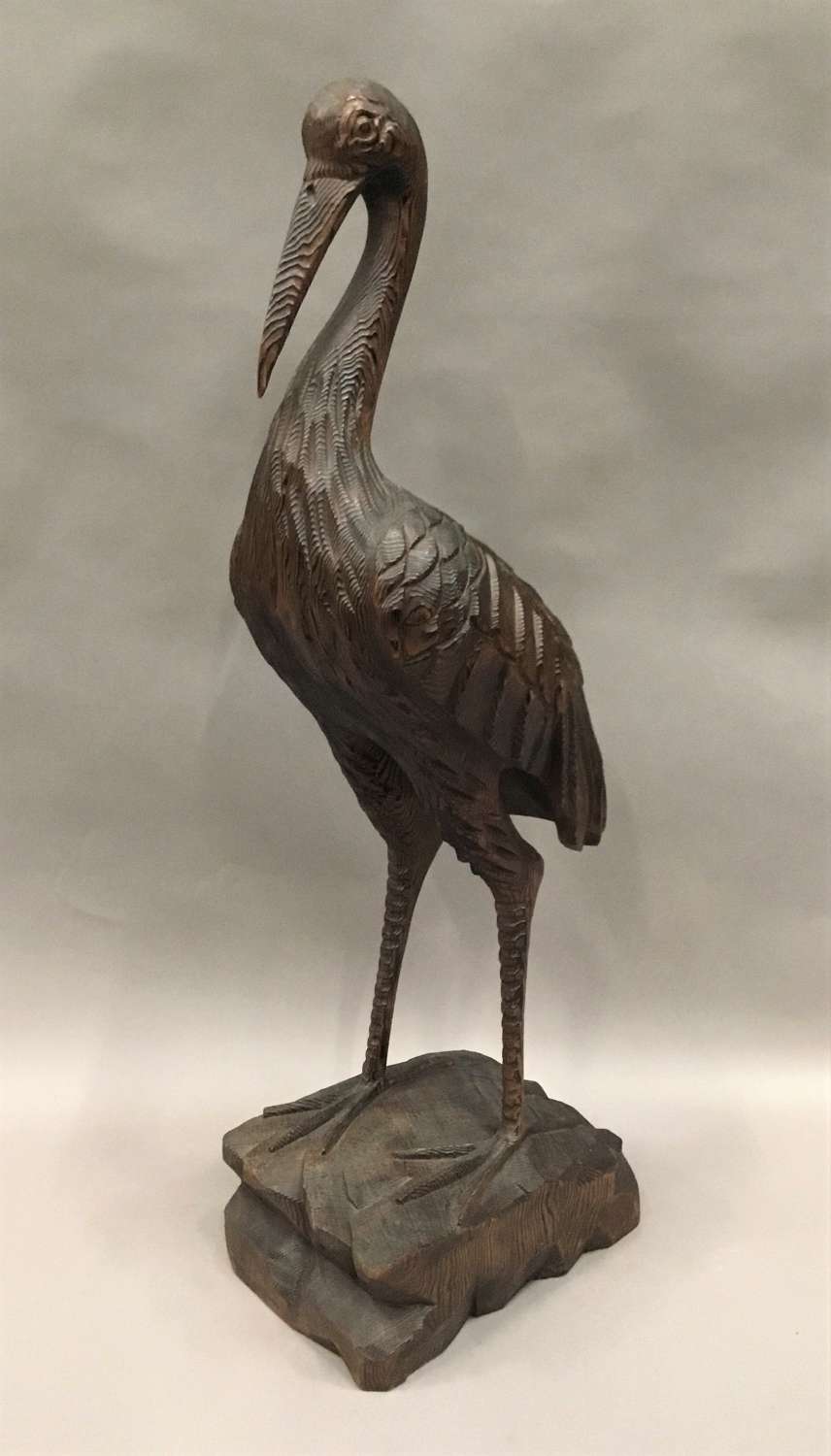 Unusual C19th carved pine heron