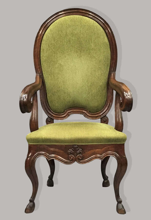 C18th Italian walnut high back open armchair