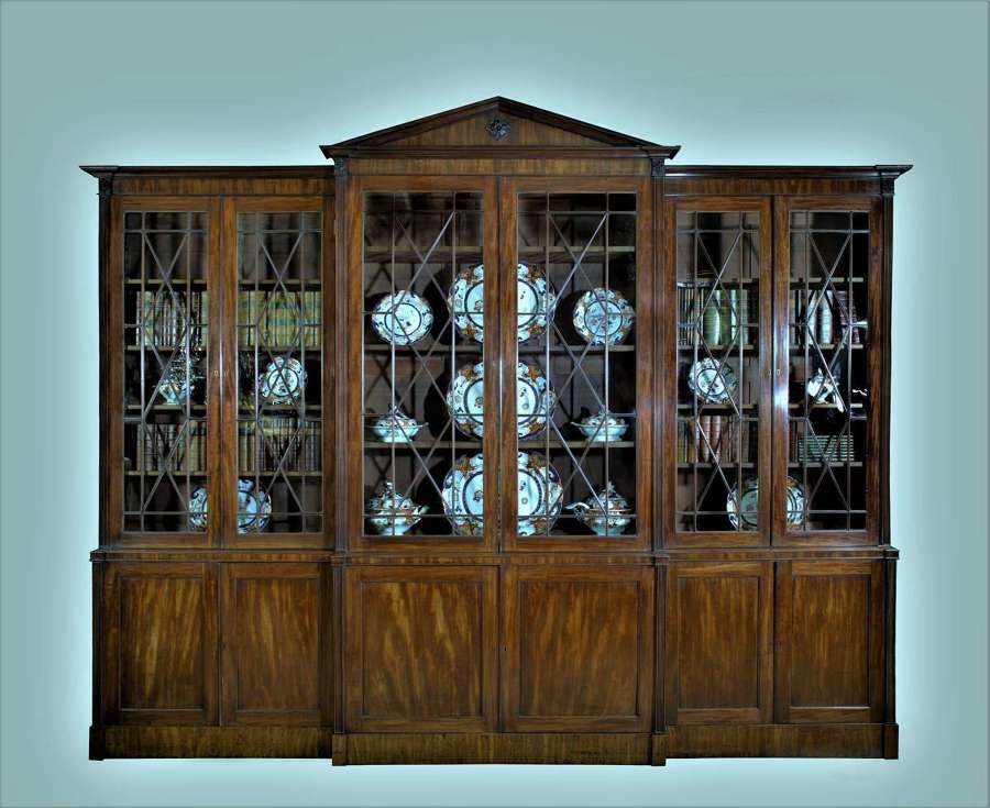 George III mahogany breakfront bookcase