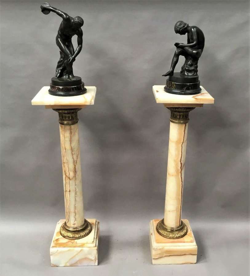 C19th pair of marble and gilt bronze pedestal columns