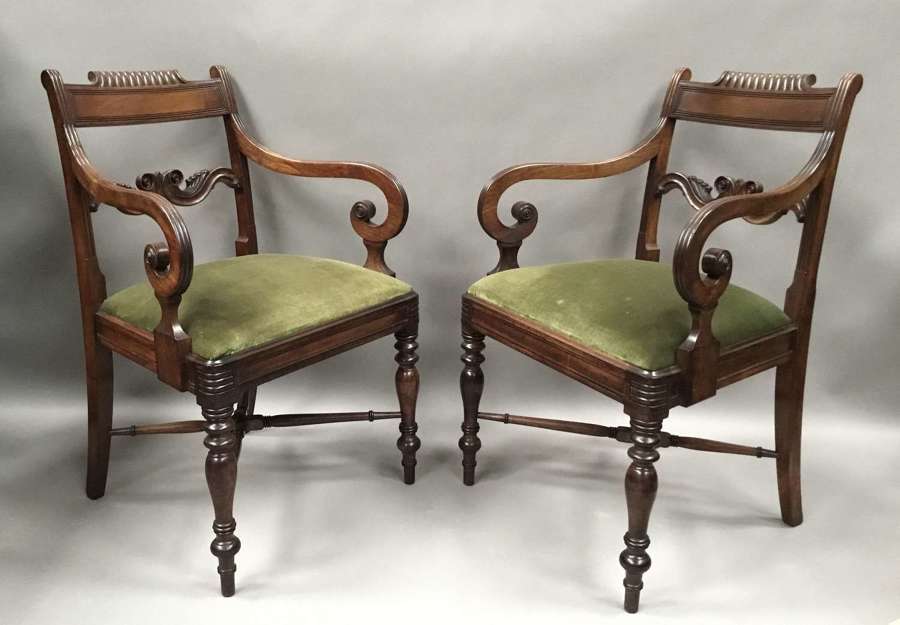 Regency pair of mahogany elbow / armchairs