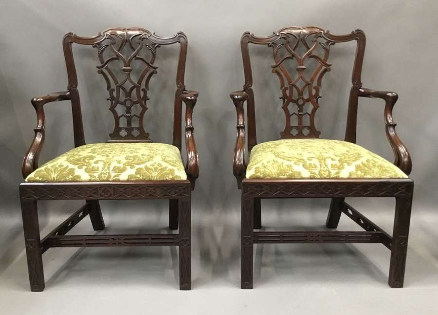 C19th pair of carved mahogany open armchairs in the Chippendale manner