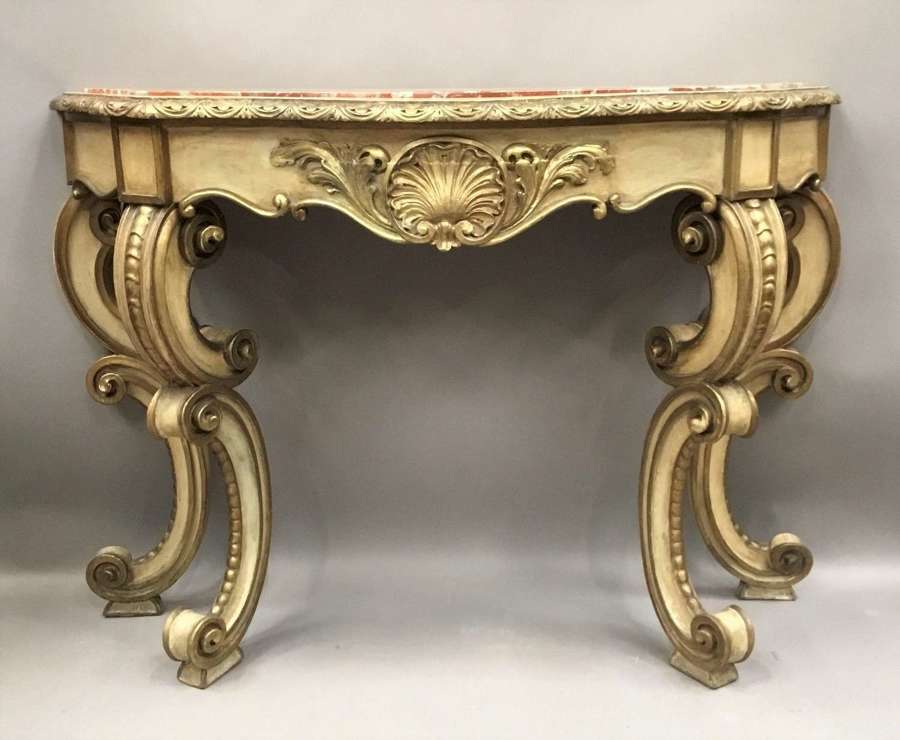 C19th Rococo cream and gilt decorated console table