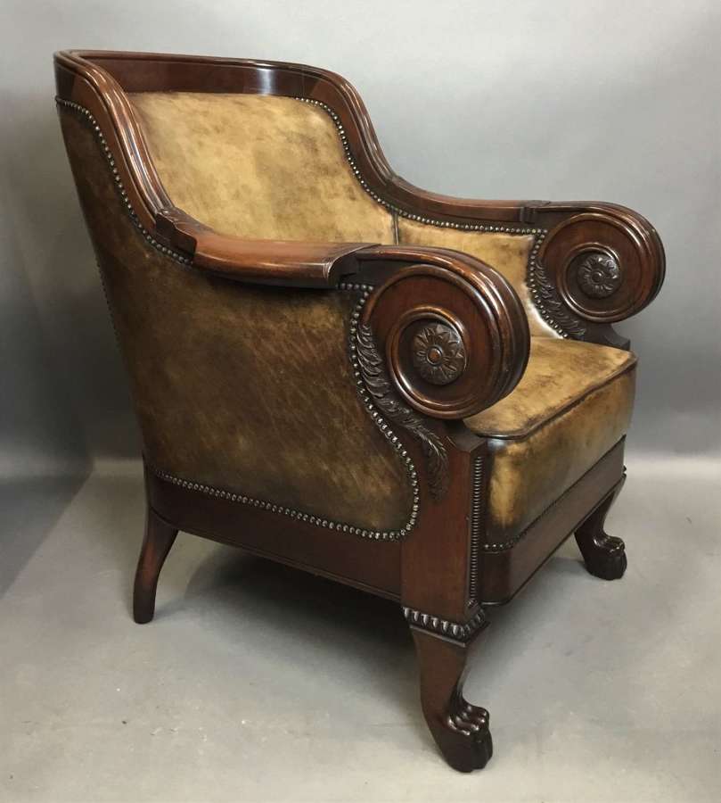 Exceptional C19th mahogany leather library armchair