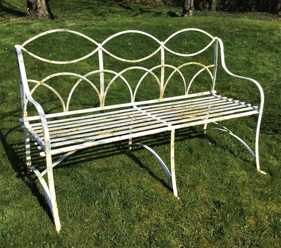 Early C20th triple seat wrought iron garden seat / bench