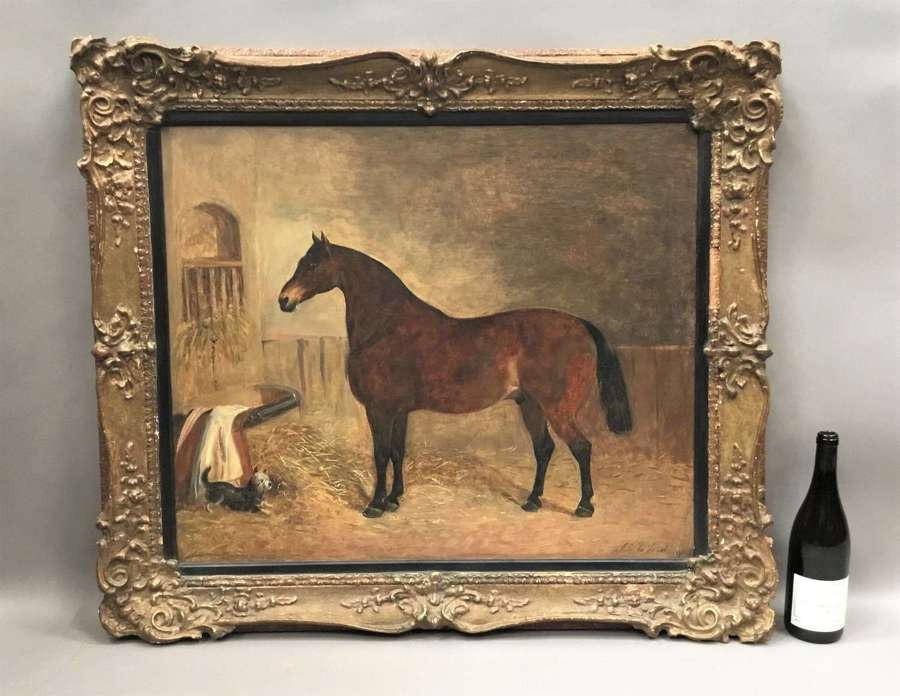 C19th oil painting of a horse and terrier by John McLeod