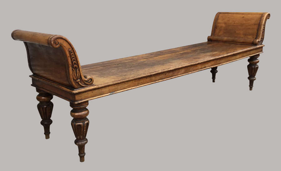 Exceptional large, late Regency mahogany hall seat / hall bench