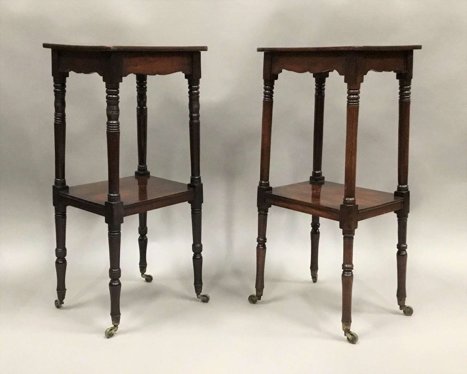 Regency matched pair of mahogany etageres / occasional tables
