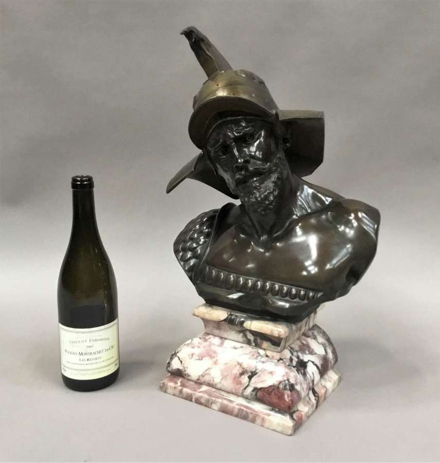 Large C19th bronze bust of Roman Gladiator