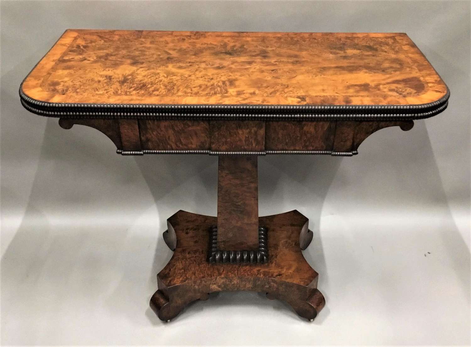 Exceptional Regency burr yew card table