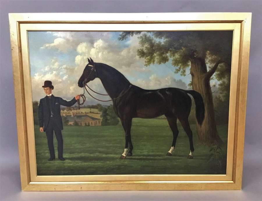 Impressive large C19th oil painting of a racehorse