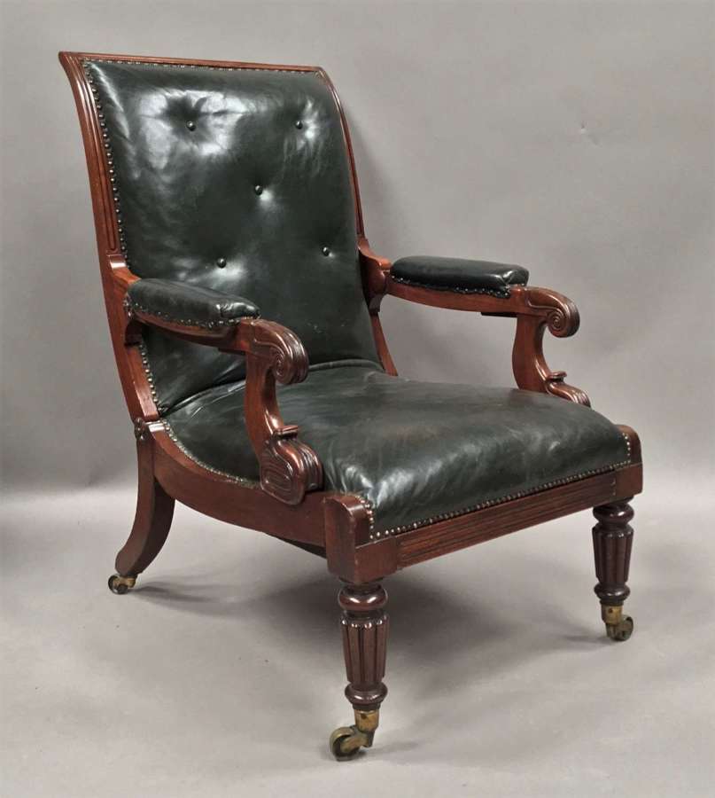 A significant late Regency mahogany and leather Daws library chair
