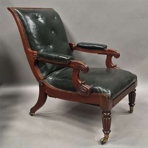 A significant late Regency mahogany and leather Daws library chair