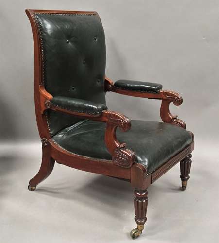A significant late Regency mahogany and leather Daws library chair