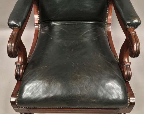 A significant late Regency mahogany and leather Daws library chair