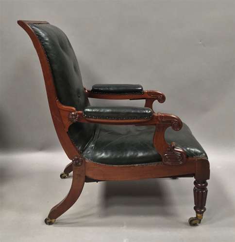A significant late Regency mahogany and leather Daws library chair
