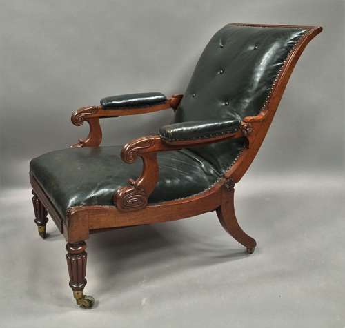 A significant late Regency mahogany and leather Daws library chair