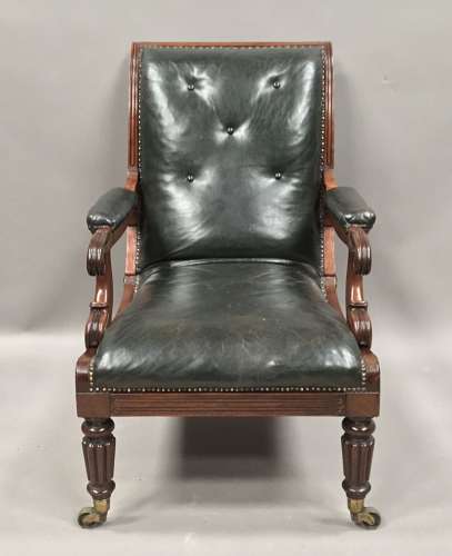 A significant late Regency mahogany and leather Daws library chair