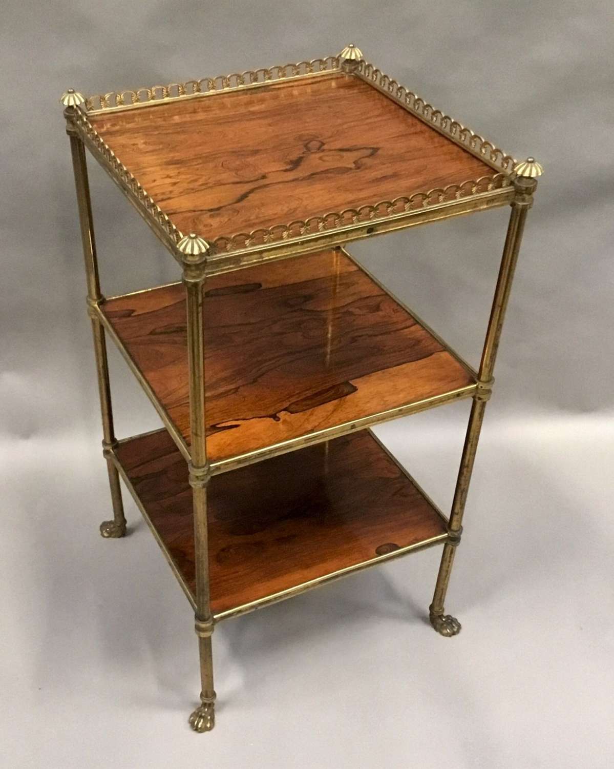 Exceptional Regency rosewood and gilt brass etagere / whatnot