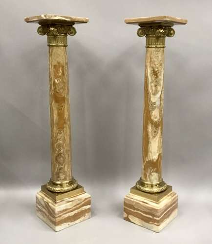 A splendid C19th pair of marble and ormolu pedestal columns