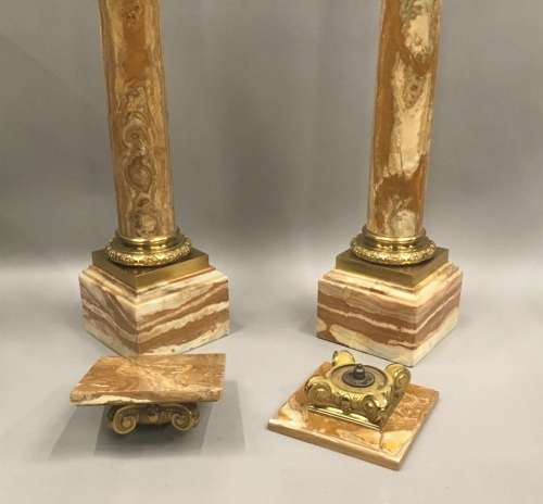A splendid C19th pair of marble and ormolu pedestal columns