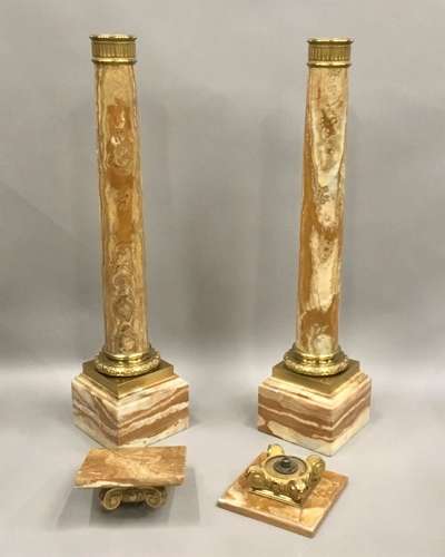 A splendid C19th pair of marble and ormolu pedestal columns