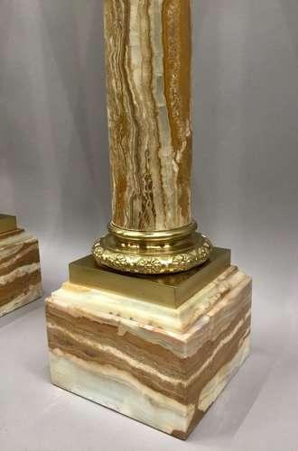 A splendid C19th pair of marble and ormolu pedestal columns