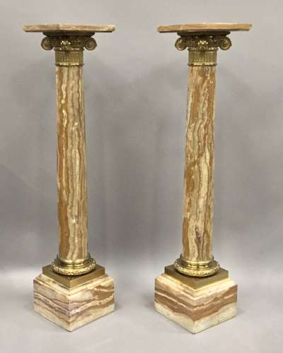 A splendid C19th pair of marble and ormolu pedestal columns