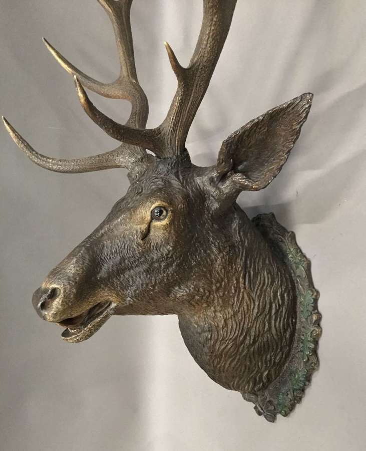 Magnificent C19th life size terracotta stag's head