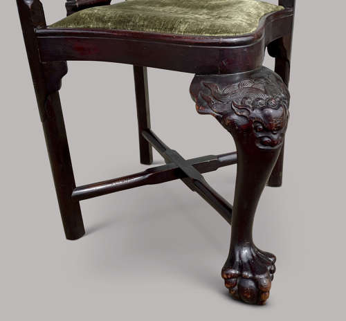 Exceptional C18th Chinese export hardwood corner armchair