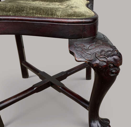 Exceptional C18th Chinese export hardwood corner armchair