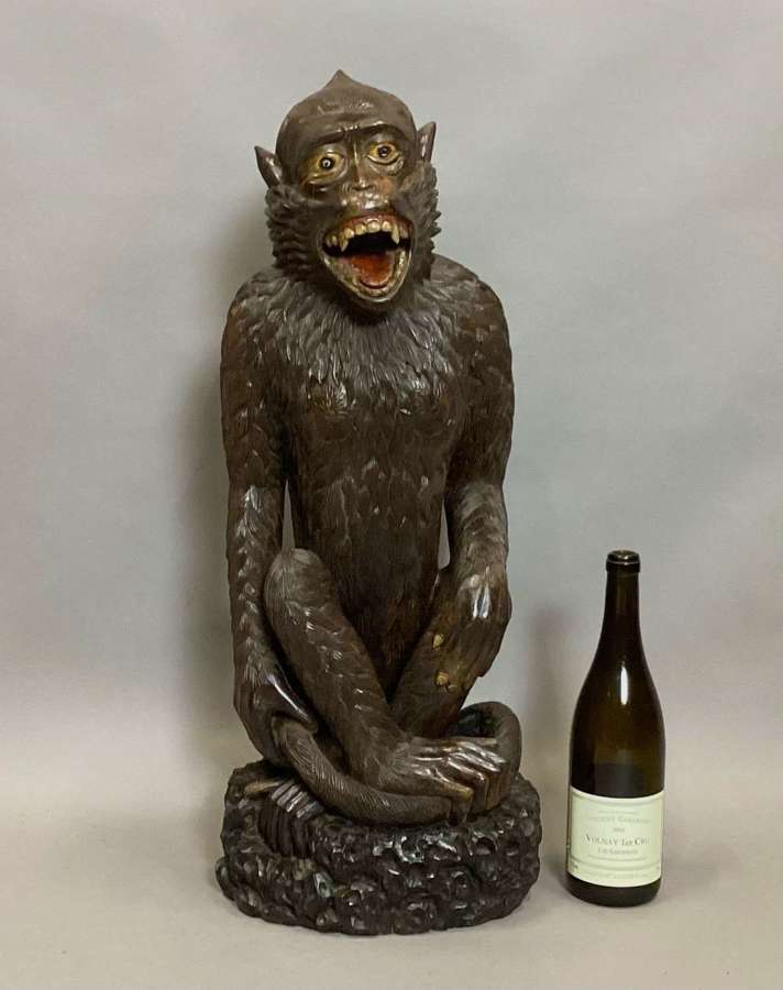 Magnificent C19th large carved hardwood figure of a monkey