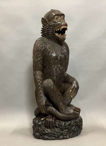 Magnificent C19th large carved hardwood figure of a monkey