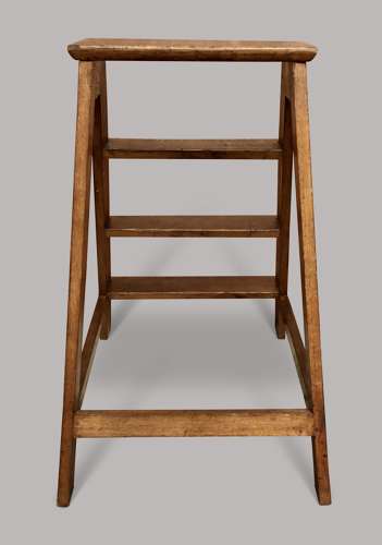 Good C19th set of oak library steps