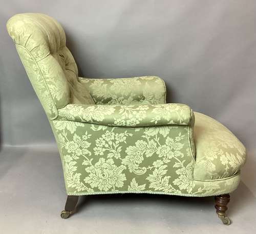 Good C19th Howard and Sons rare model upholstered armchair